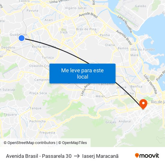 Avenida Brasil - Passarela 30 to Iaserj Maracanã map