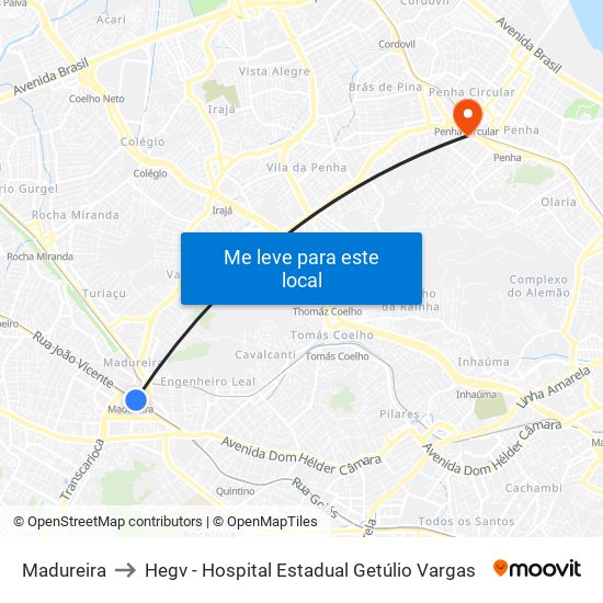 Madureira to Hegv - Hospital Estadual Getúlio Vargas map