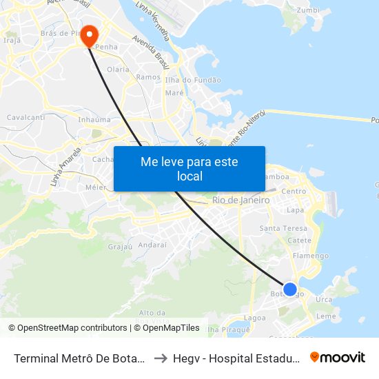 Terminal Metrô De Botafogo (Vila Isabel) to Hegv - Hospital Estadual Getúlio Vargas map