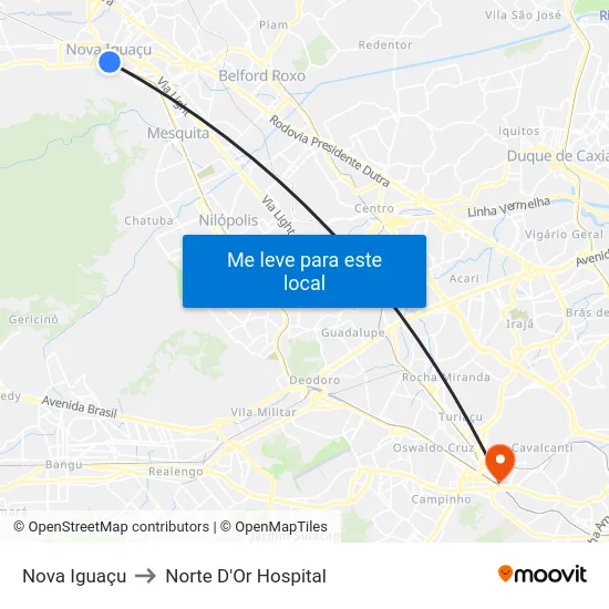 Nova Iguaçu to Norte D'Or Hospital map