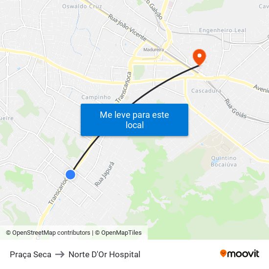 Praça Seca to Norte D'Or Hospital map