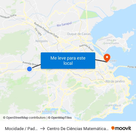 Mocidade / Padre Miguel to Centro De Ciências Matemáticas E Da Natureza map