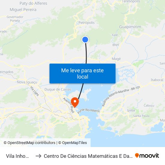 Vila Inhomirim to Centro De Ciências Matemáticas E Da Natureza map