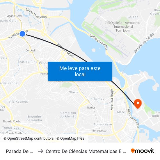 Parada De Lucas to Centro De Ciências Matemáticas E Da Natureza map