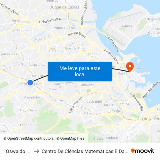 Oswaldo Cruz to Centro De Ciências Matemáticas E Da Natureza map