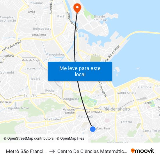 Metrô São Francisco Xavier to Centro De Ciências Matemáticas E Da Natureza map