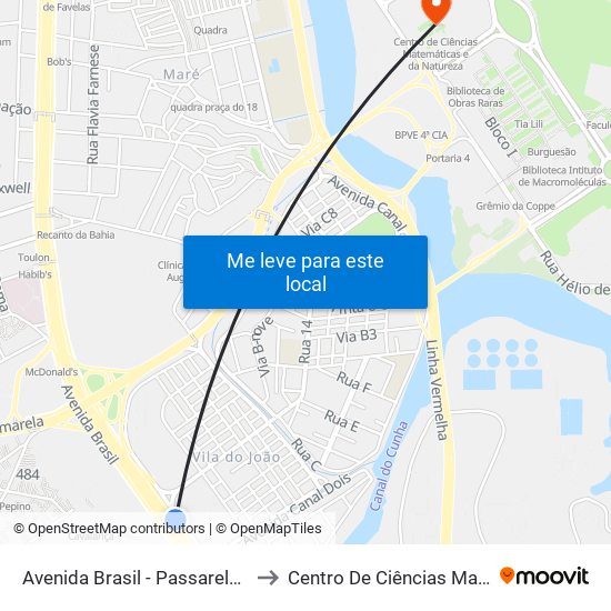 Avenida Brasil - Passarela 06 (Fiocruz | Vila Do João) to Centro De Ciências Matemáticas E Da Natureza map