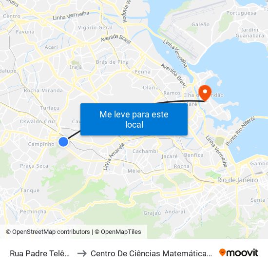 Rua Padre Telêmaco, 72 to Centro De Ciências Matemáticas E Da Natureza map