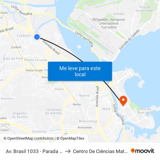 Av. Brasil 1033 - Parada De Lucas Rio De Janeiro to Centro De Ciências Matemáticas E Da Natureza map
