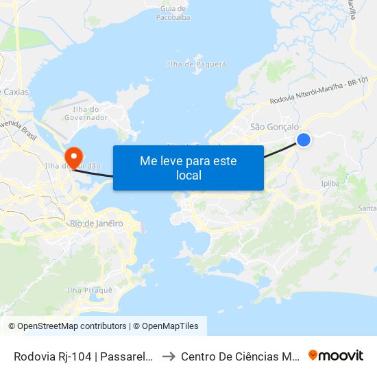 Rodovia Rj-104 | Passarela Do Coelho - Sentido Manilha to Centro De Ciências Matemáticas E Da Natureza map