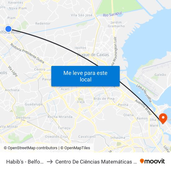 Habib's - Belford Roxo to Centro De Ciências Matemáticas E Da Natureza map