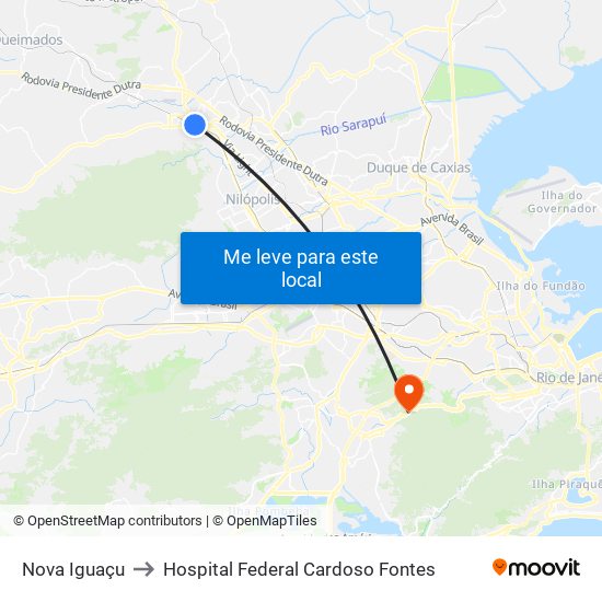 Nova Iguaçu to Hospital Federal Cardoso Fontes map