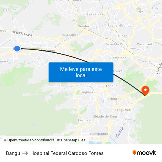 Bangu to Hospital Federal Cardoso Fontes map