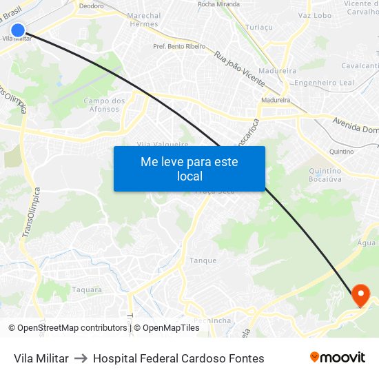 Vila Militar to Hospital Federal Cardoso Fontes map