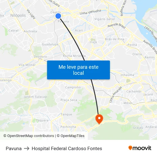 Pavuna to Hospital Federal Cardoso Fontes map