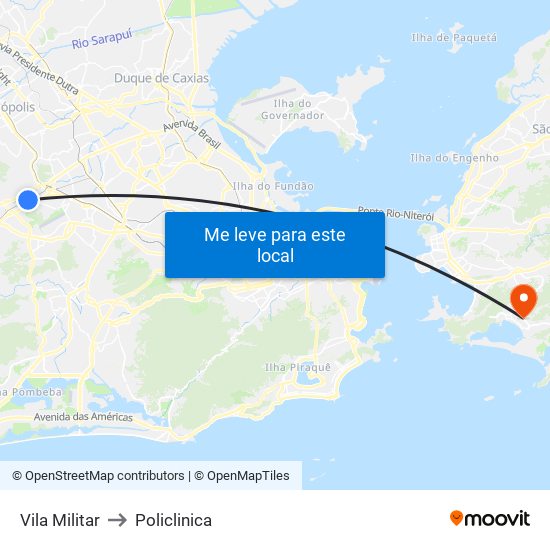 Vila Militar to Policlinica map