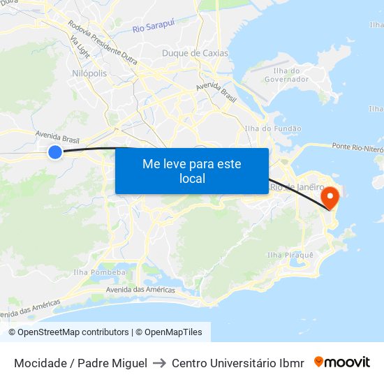 Mocidade / Padre Miguel to Centro Universitário Ibmr map