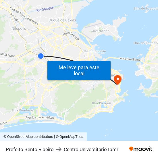 Prefeito Bento Ribeiro to Centro Universitário Ibmr map