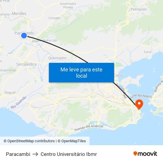 Paracambi to Centro Universitário Ibmr map