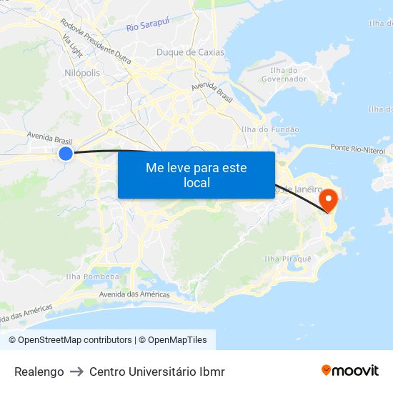 Realengo to Centro Universitário Ibmr map