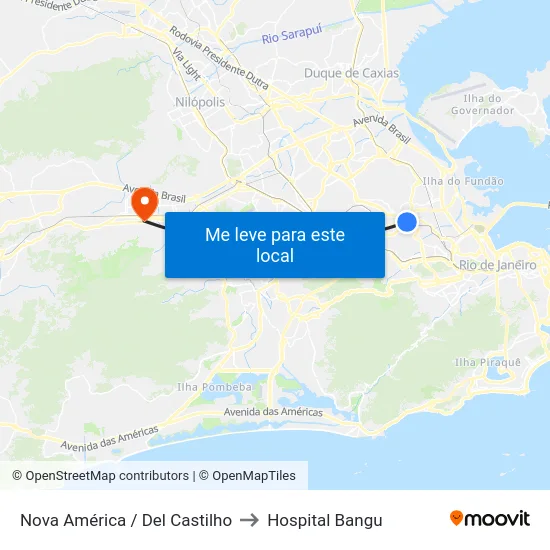 Nova América / Del Castilho to Hospital Bangu map