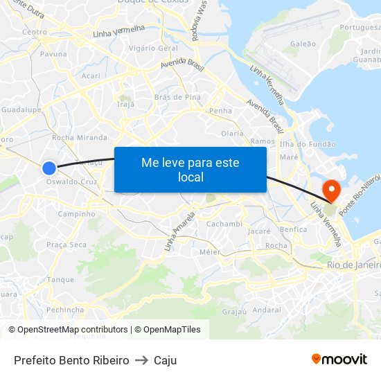Prefeito Bento Ribeiro to Caju map