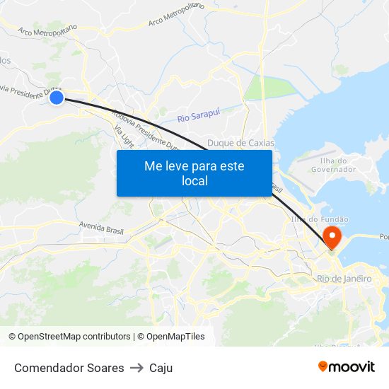 Comendador Soares to Caju map