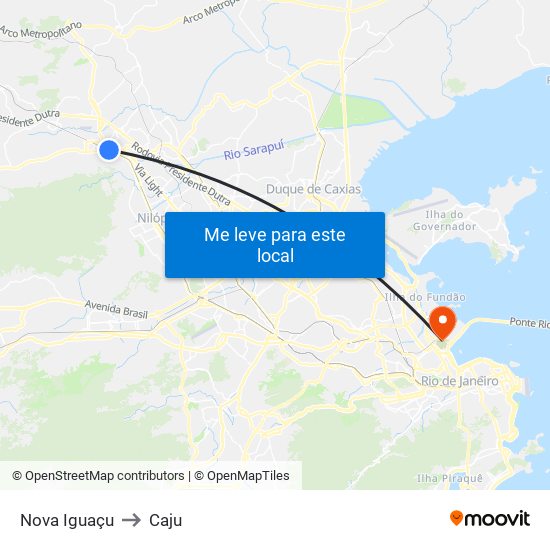 Nova Iguaçu to Caju map
