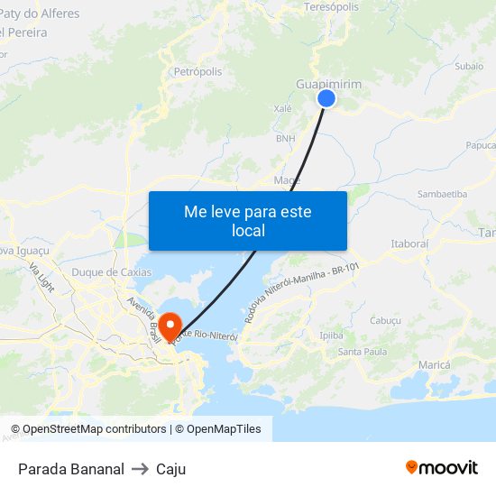 Parada Bananal to Caju map
