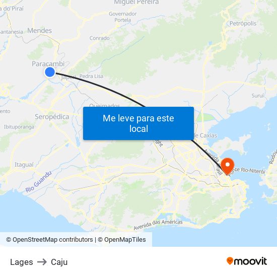 Lages to Caju map