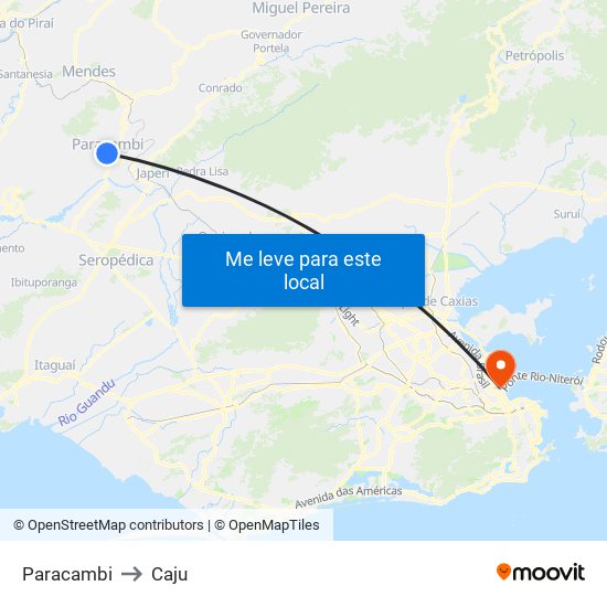 Paracambi to Caju map