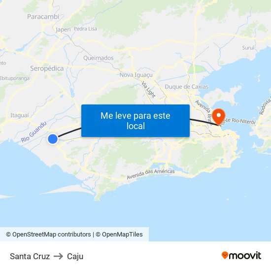 Santa Cruz to Caju map