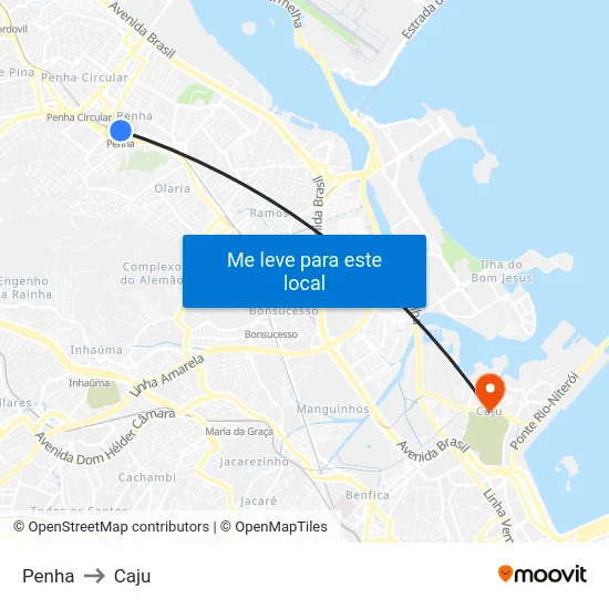 Penha to Caju map