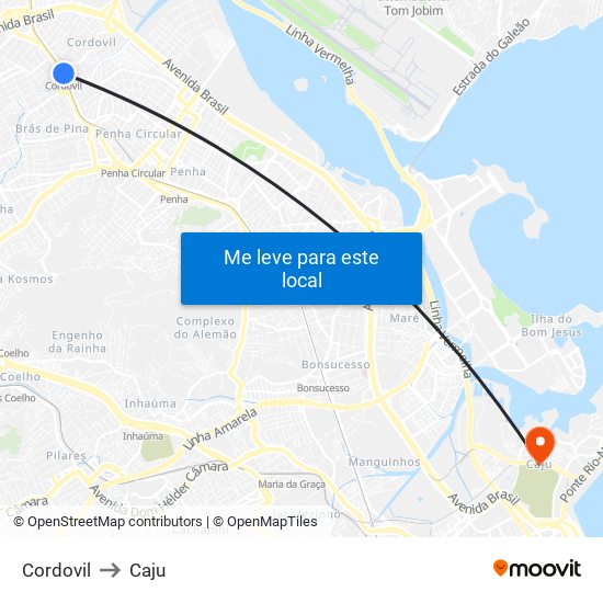 Cordovil to Caju map