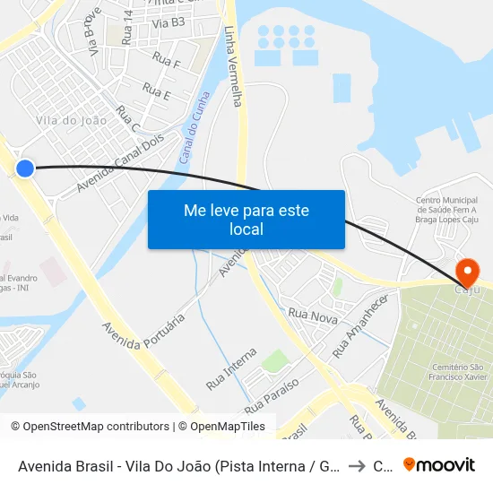 Avenida Brasil - Vila Do João (Pista Interna / Garagem Da Real) to Caju map