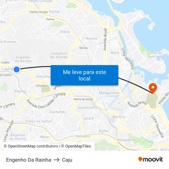 Engenho Da Rainha to Caju map