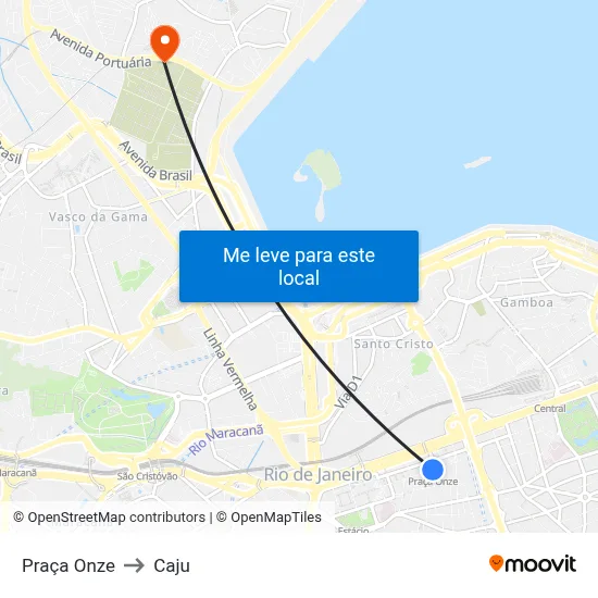 Praça Onze to Caju map