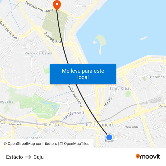 Estácio to Caju map
