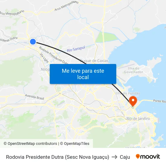 Rodovia Presidente Dutra (Sesc Nova Iguaçu) to Caju map