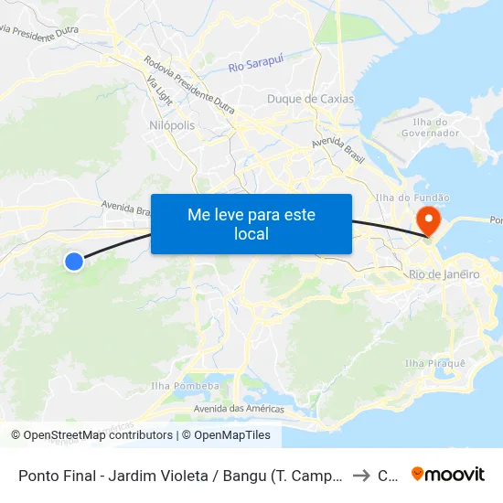 Ponto Final - Jardim Violeta / Bangu (T. Campo Grande) to Caju map