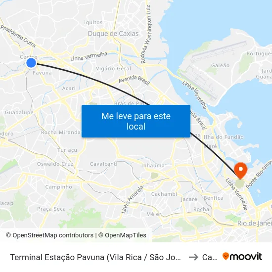 Terminal Estação Pavuna (Vila Rica / São José) to Caju map