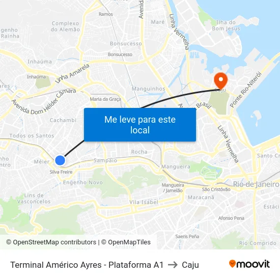 Terminal Américo Ayres - Plataforma A1 to Caju map