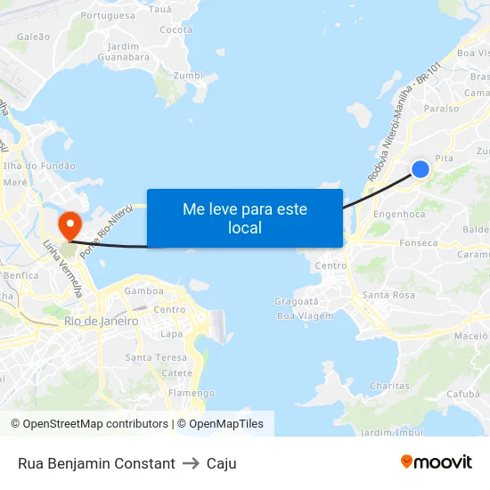 Rua Benjamin Constant to Caju map