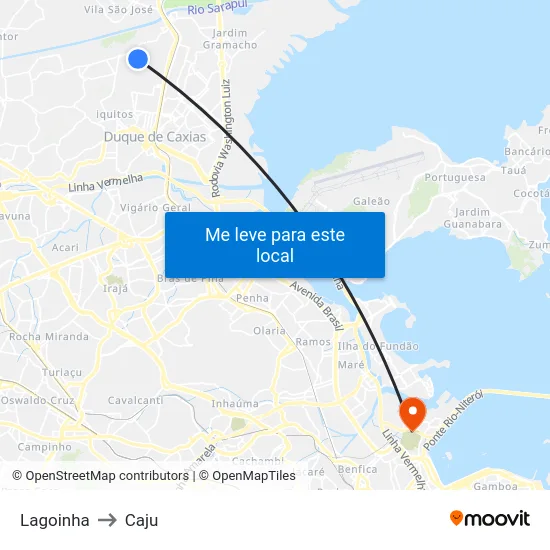Lagoinha to Caju map