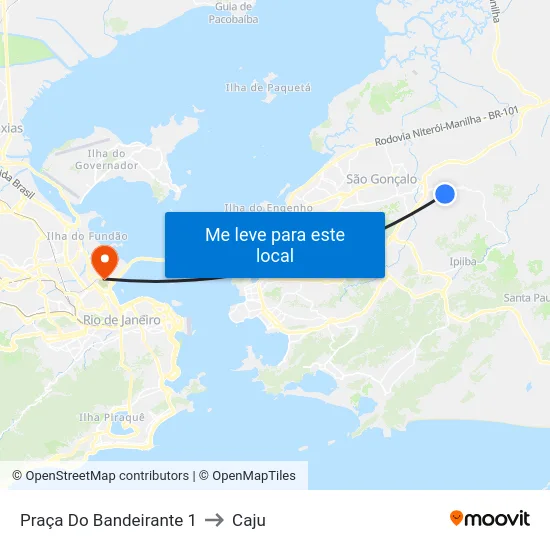 Praça Do Bandeirante 1 to Caju map