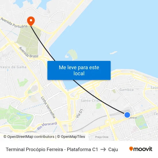 Terminal Procópio Ferreira - Plataforma C1 to Caju map