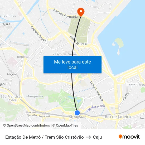 Estação De Metrô / Trem São Cristóvão to Caju map