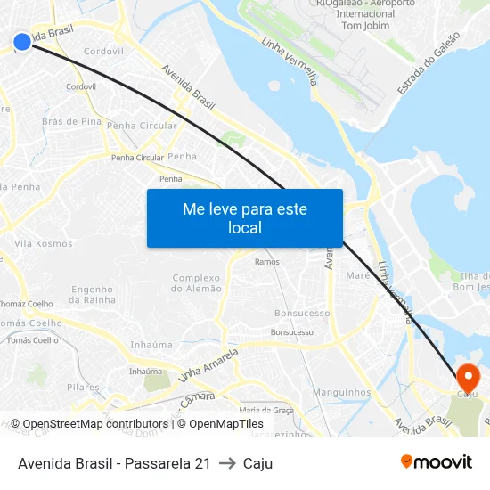 Avenida Brasil - Passarela 21 to Caju map