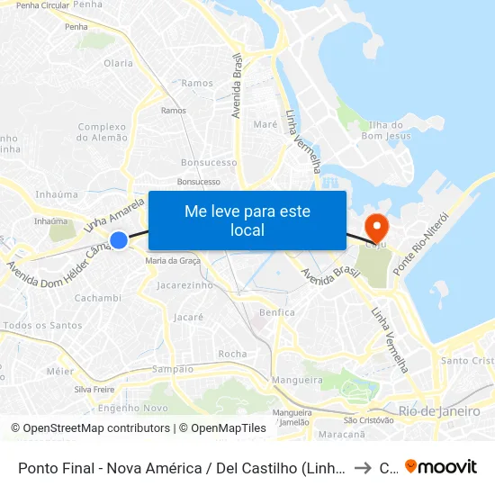 Ponto Final - Nova América / Del Castilho (Linhas 616/913 - Integração Fundão) to Caju map