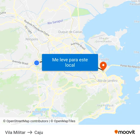 Vila Militar to Caju map